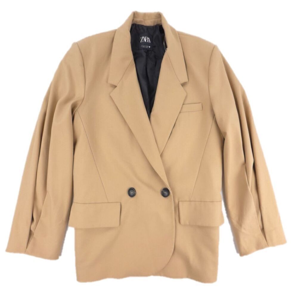 NEW Zara Double Breasted Pleated Sleeve Blazer Old Money Clean Girl Quiet Luxury